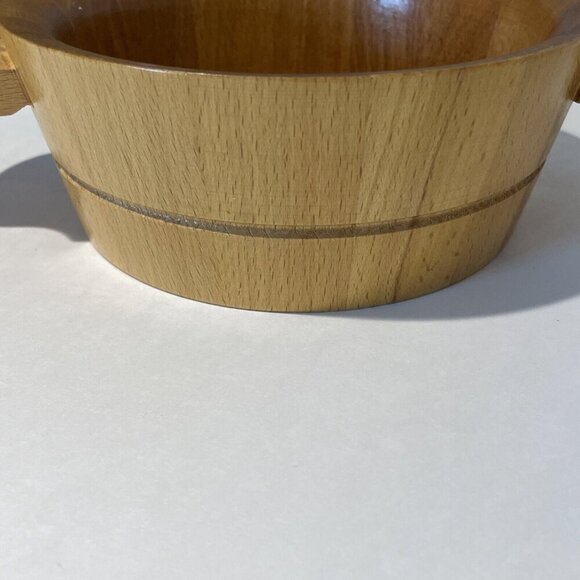 Vintage Hand Painted Wooden Bowl with Handles 6.5 in Orange Floral Treen OOAK - Picture 3 of 10